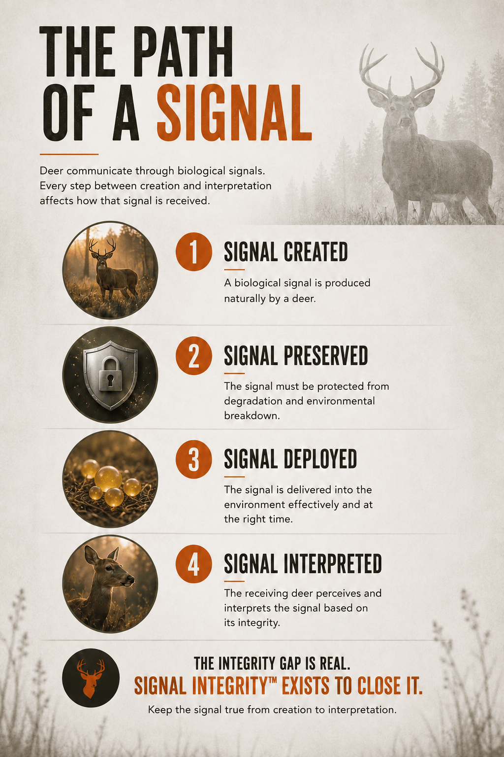The path of a biological signal from creation to preservation, deployment, and interpretation by deer.