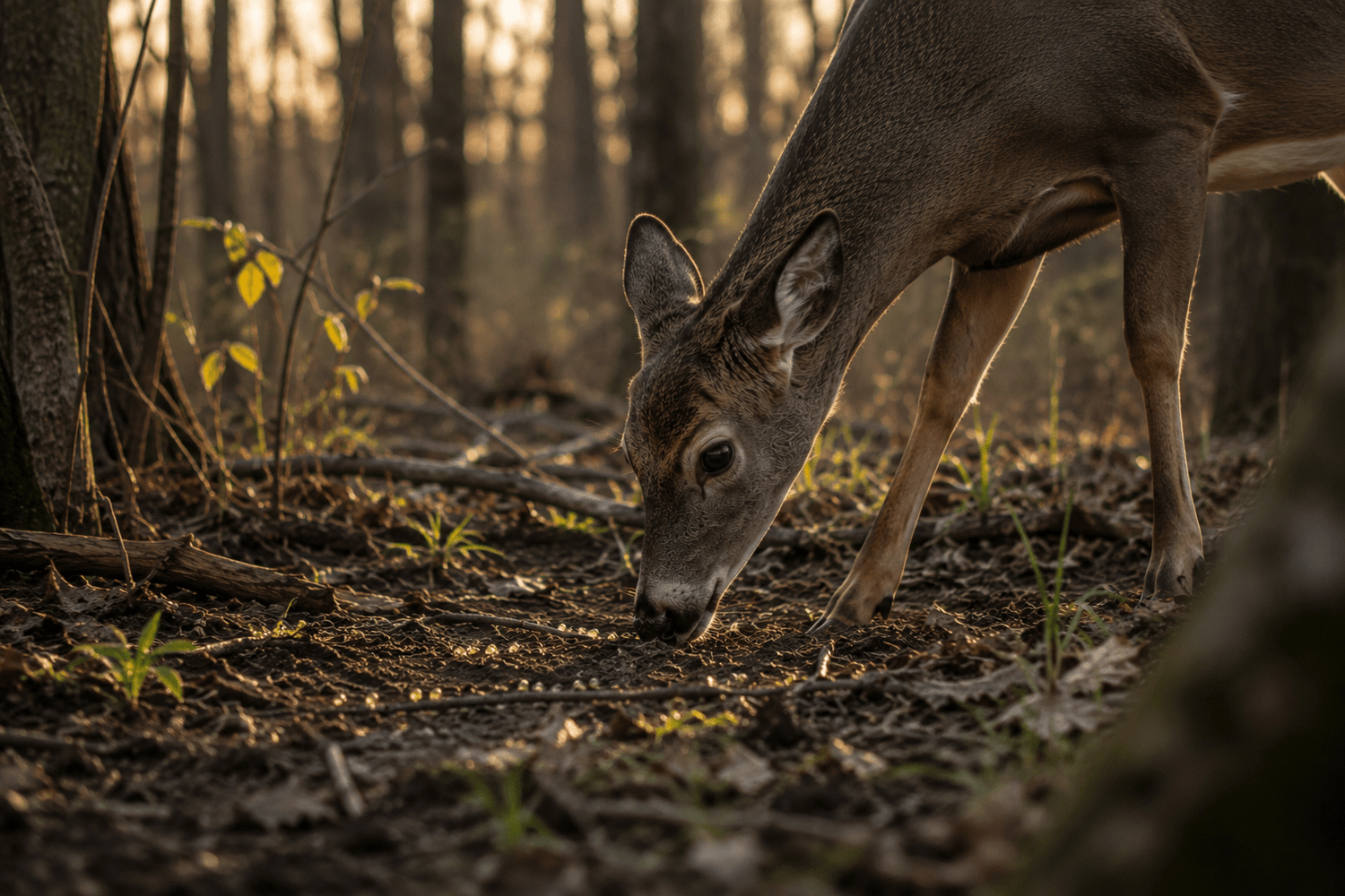 Signal Beads™ hunting scene showing deer signal placed with purpose in a natural wooded environment.