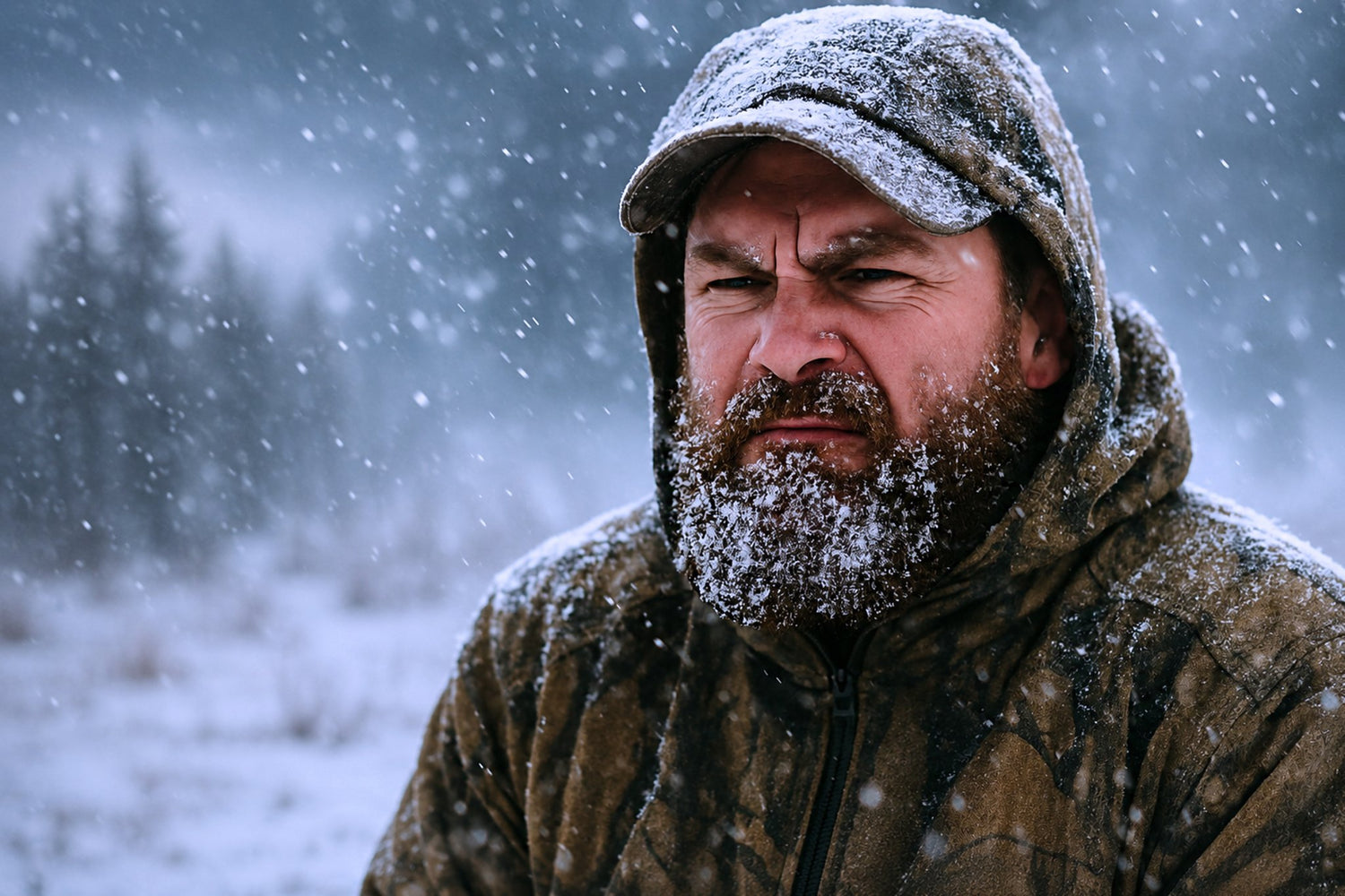 Cold-weather hunter image representing late-season and cold-front hunting conditions.