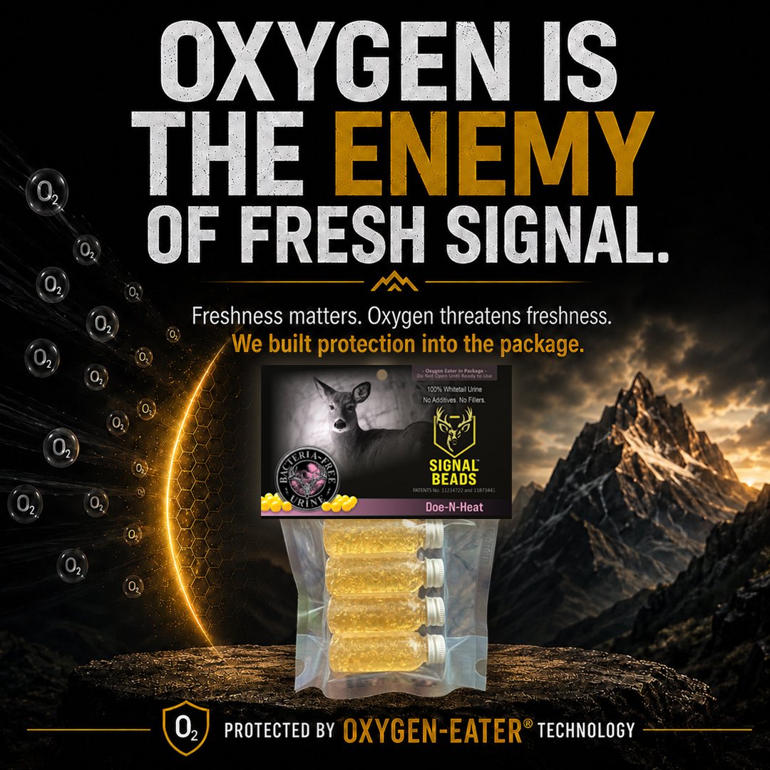 Oxygen-Eater® Technology graphic showing why oxygen threatens fresh deer signal before the package is opened.