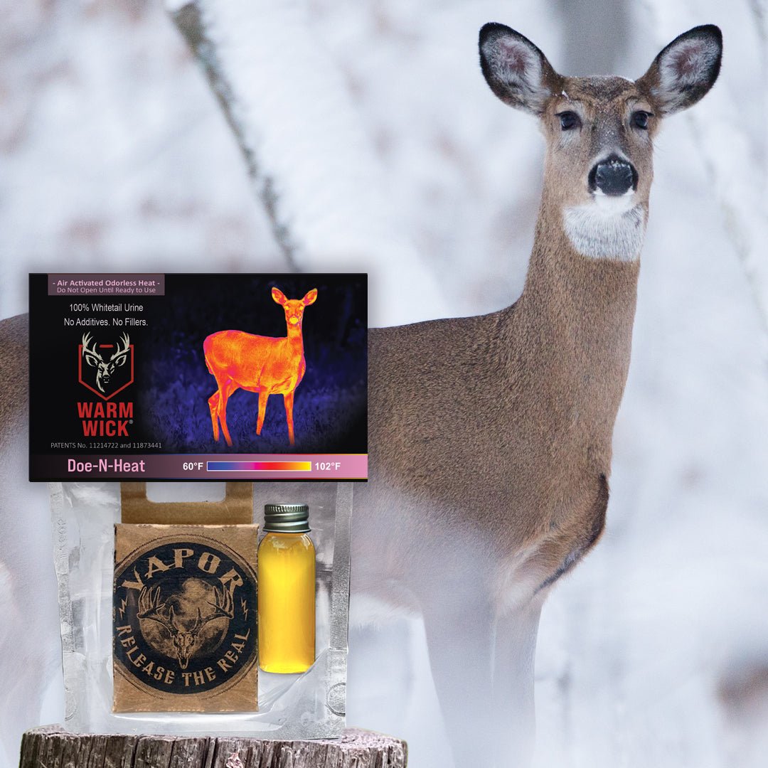 WARM WICK® Doe-N-Heat thermal activation system with estrus doe signal for cold-front rut hunting.