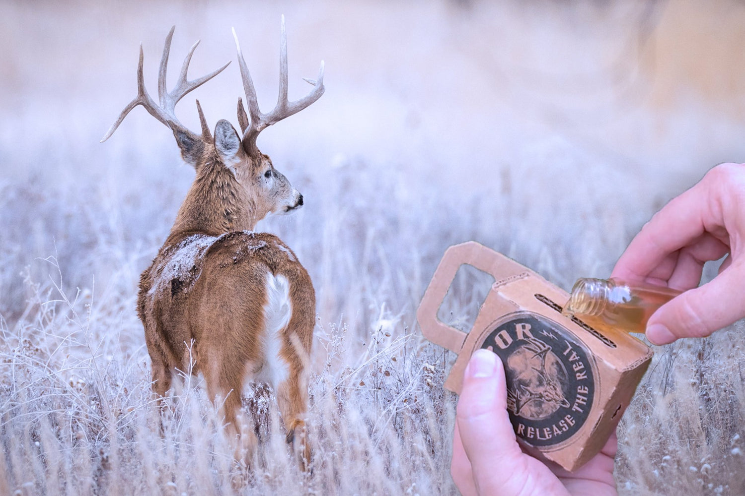 WARM WICK® hero image showing deer in snow and cold-weather scent activation conditions.